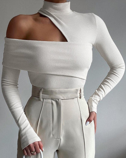 One-Shoulder Cut-Out Long-Sleeve Top