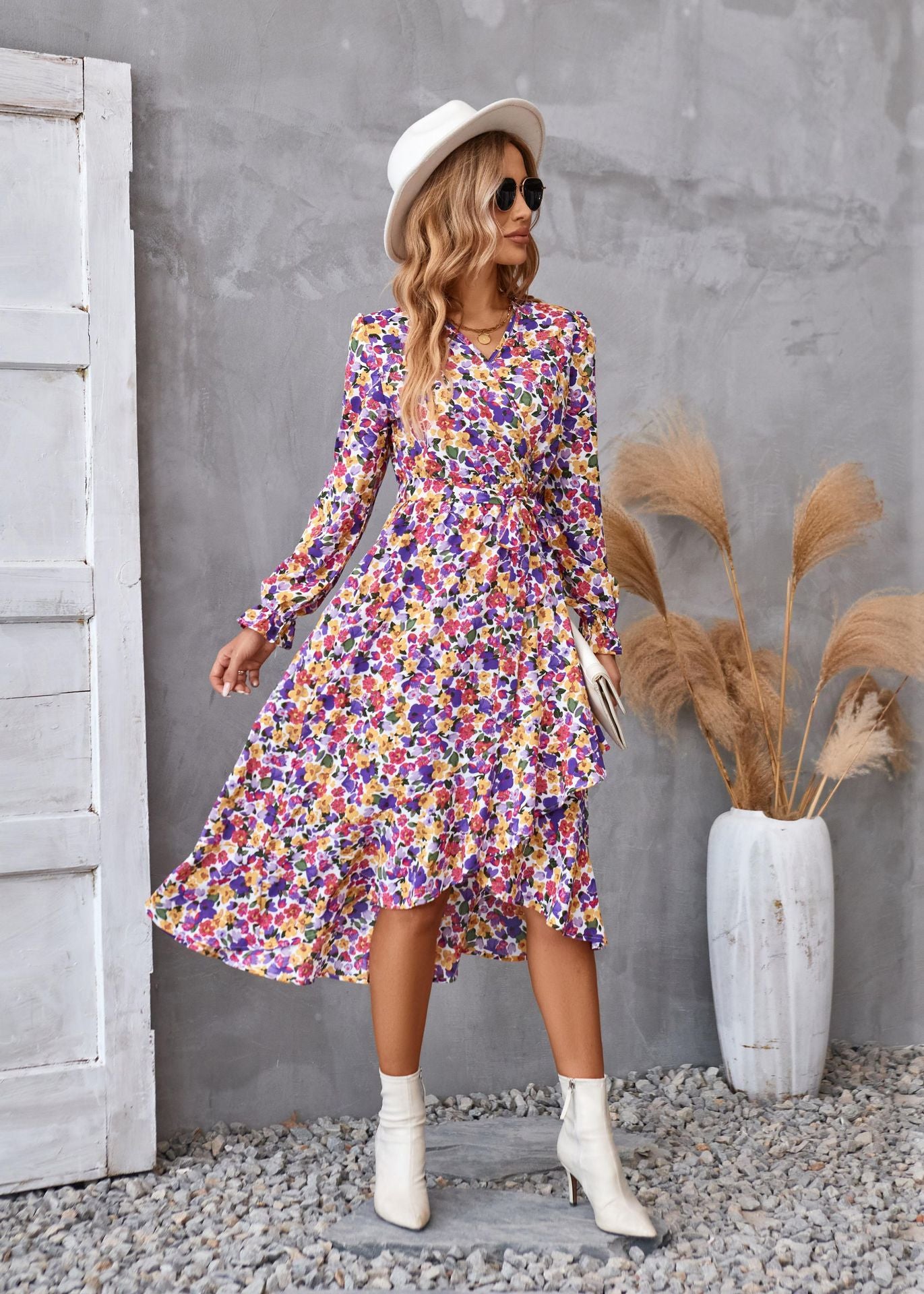 Printed Midi Long Sleeve Dress