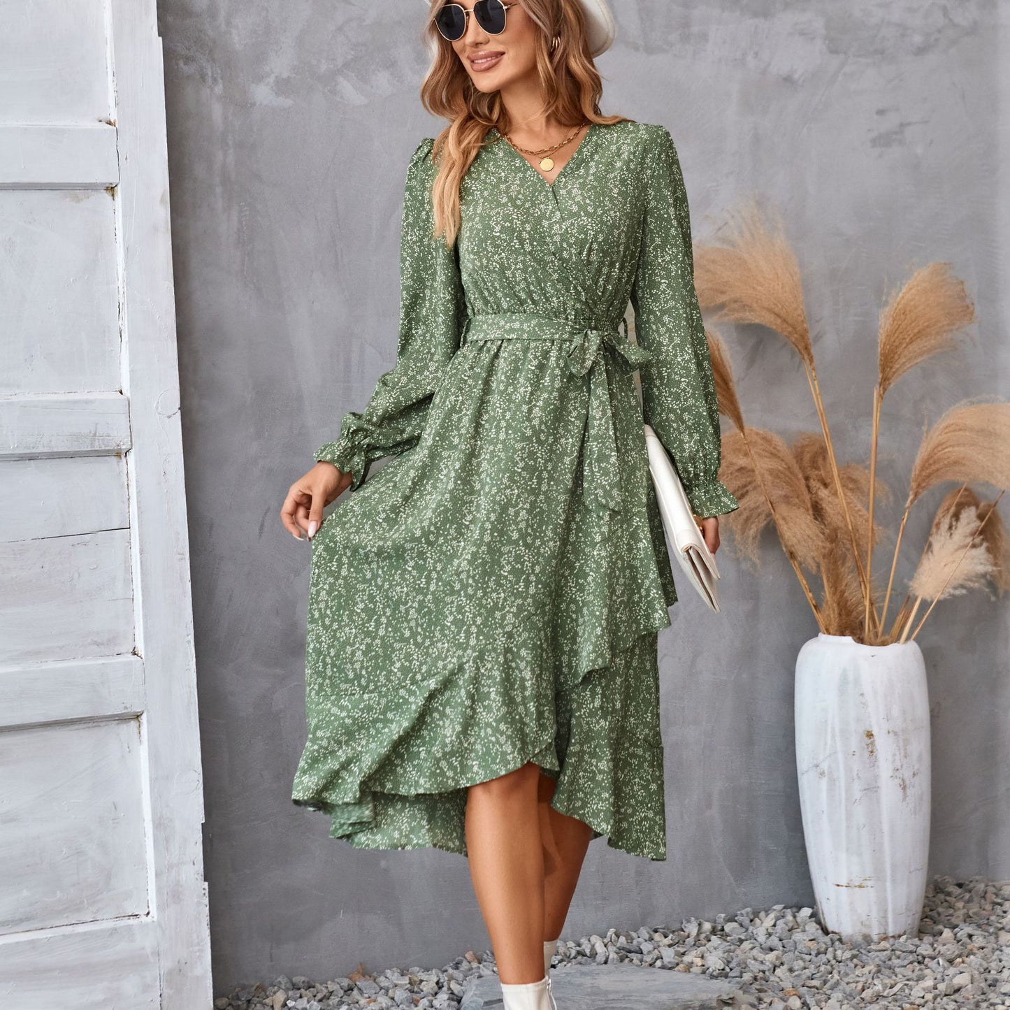 Printed Midi Long Sleeve Dress