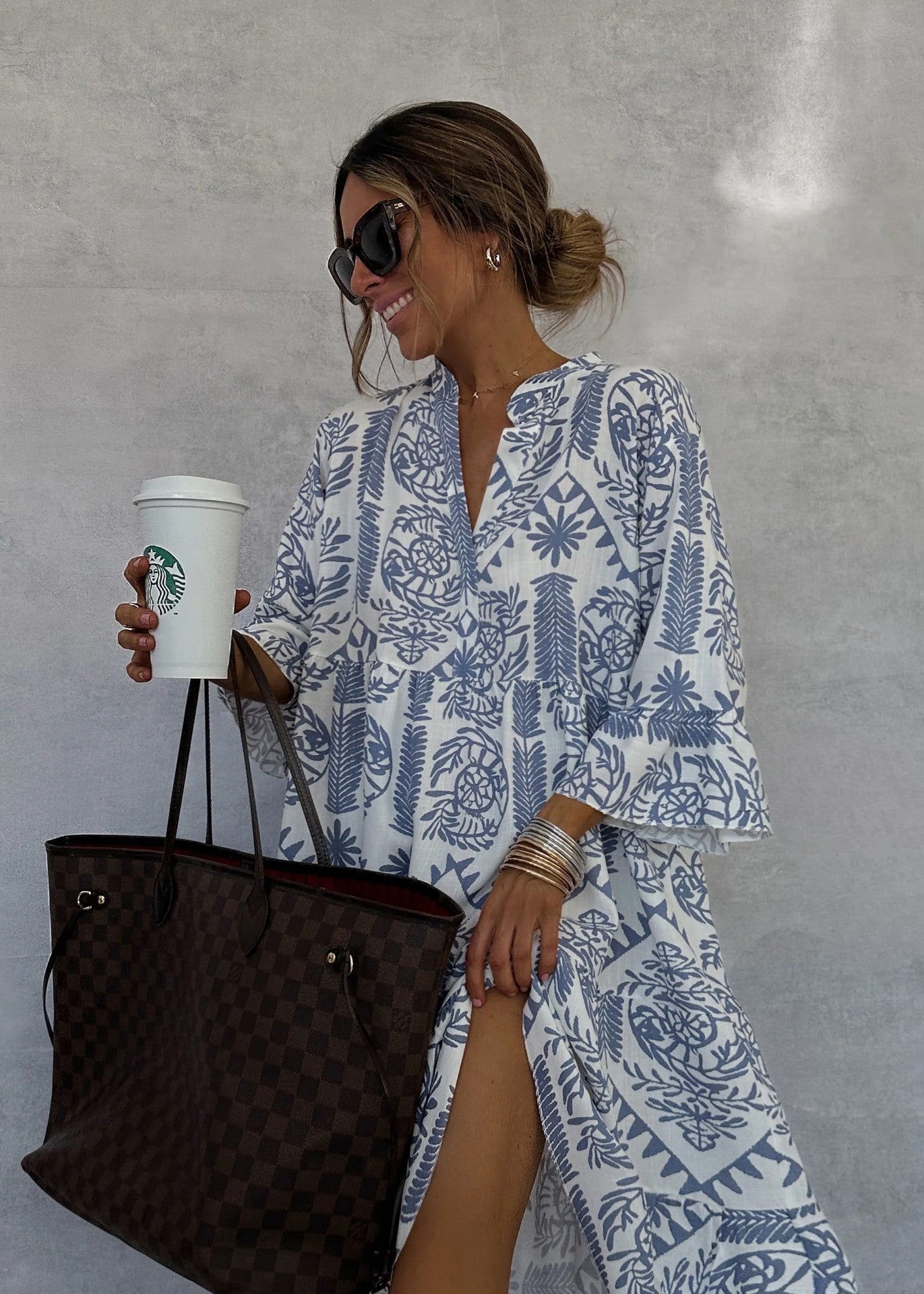 Printed V-Neck Shirtdress